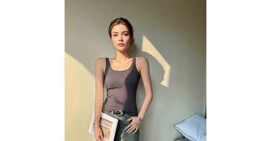 Womens sleeveless pleated tank top front view
