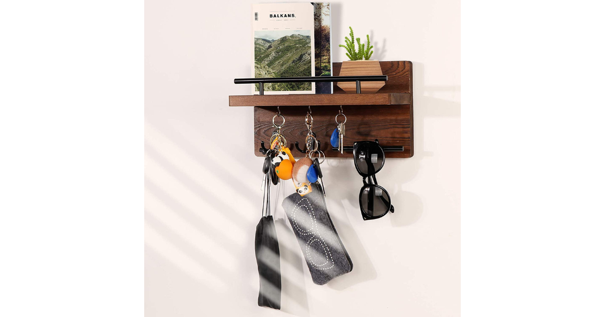 wooden key holder for wall with hooks