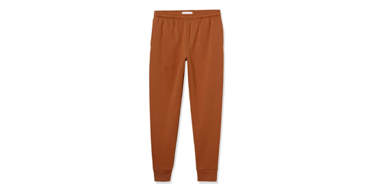 Front view of male model in wide leg joggers