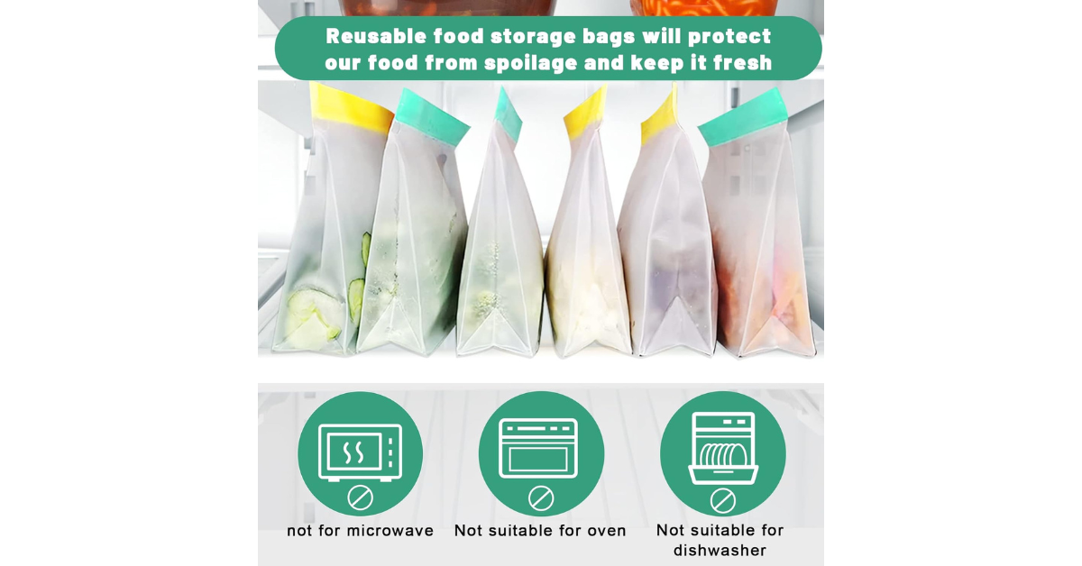Yonghao reusable silicone bag upright on kitchen counter
