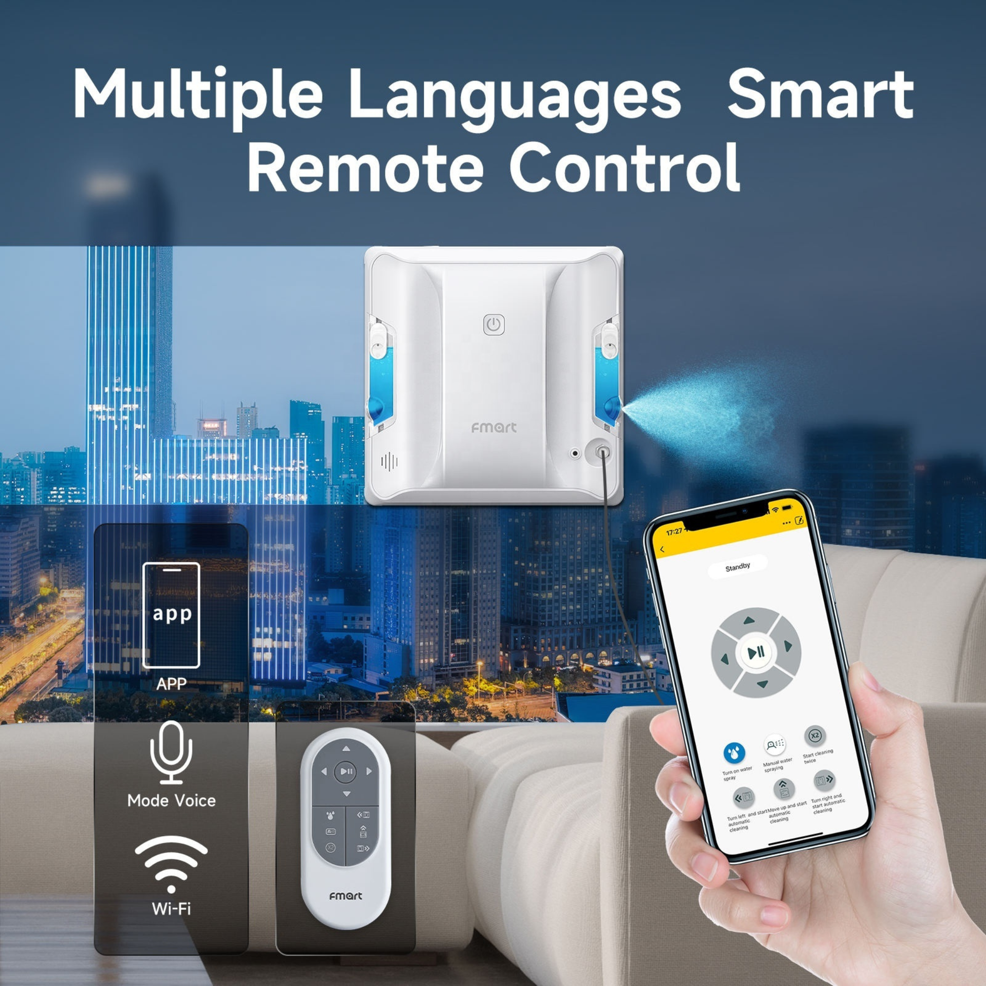 Robotic glass cleaner with intelligent navigation and powerful vacuum suction