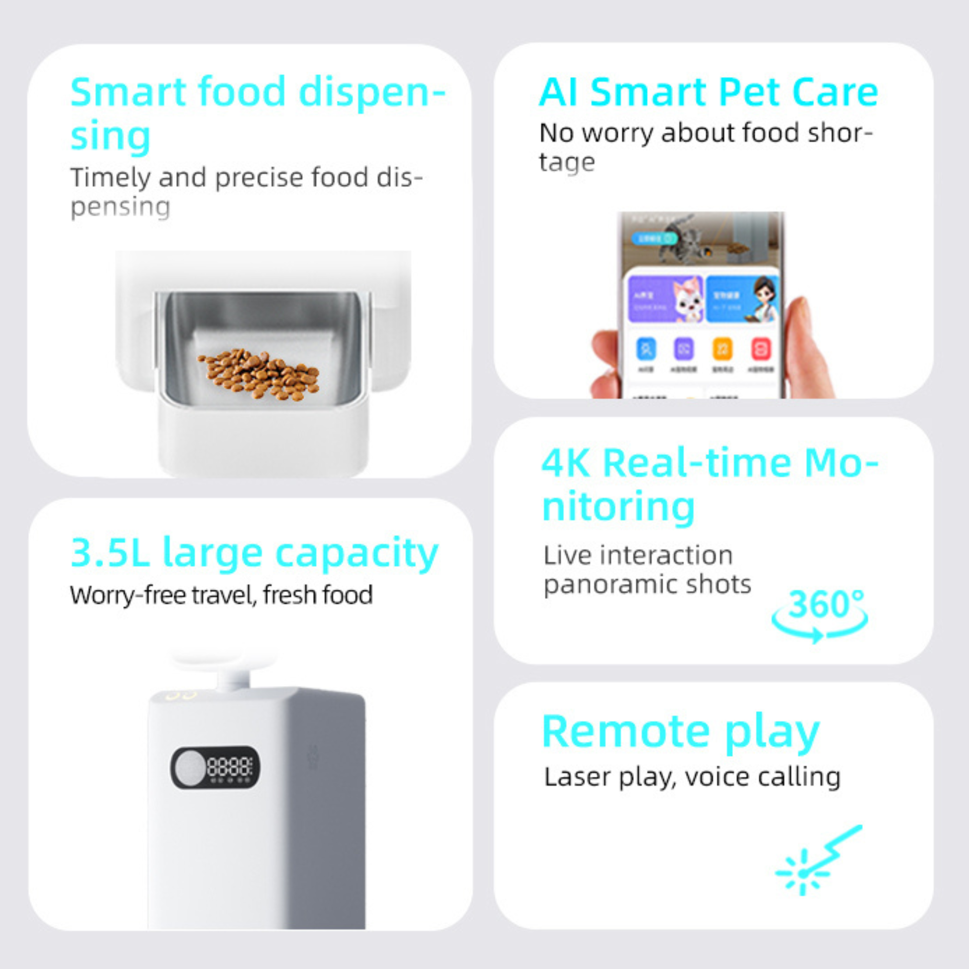 Automatic Pet Feeder with Camera designed for cats and small dogs with scheduled feeding technology