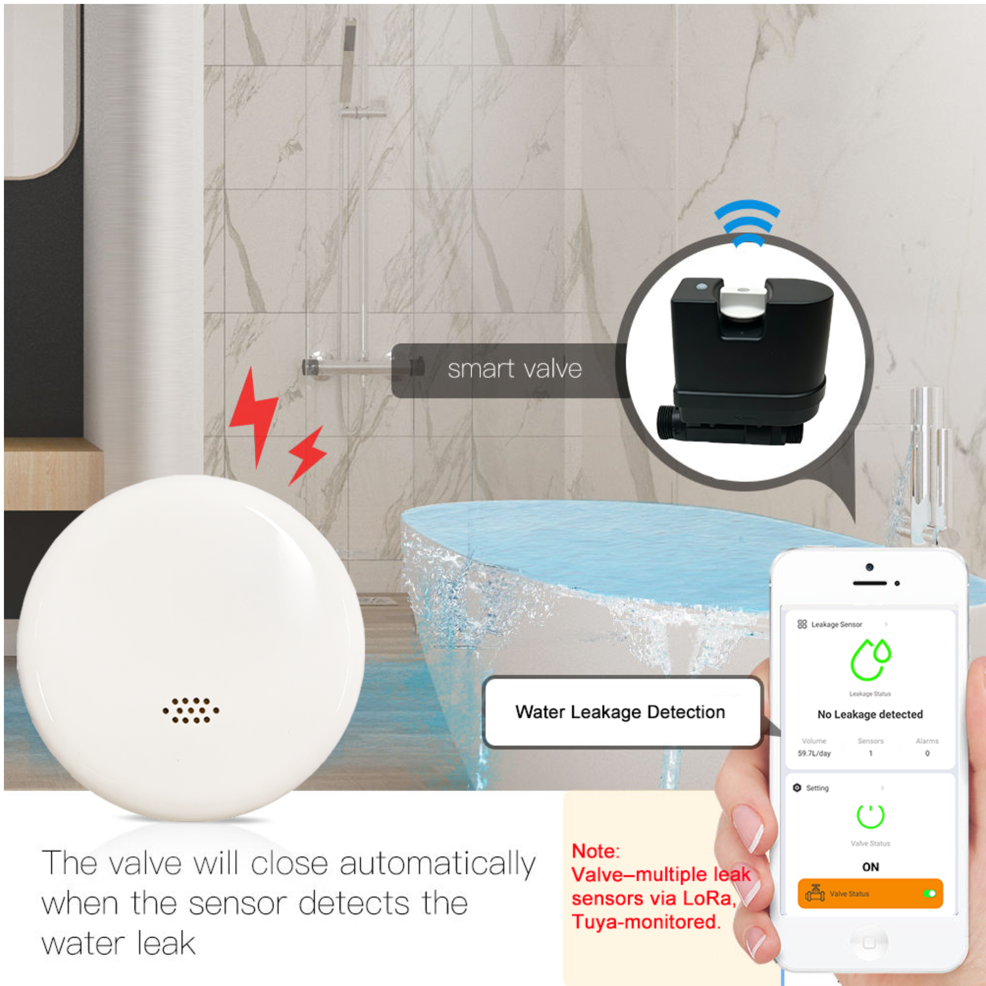 LD2602PL-LB smart water leak detection system for home