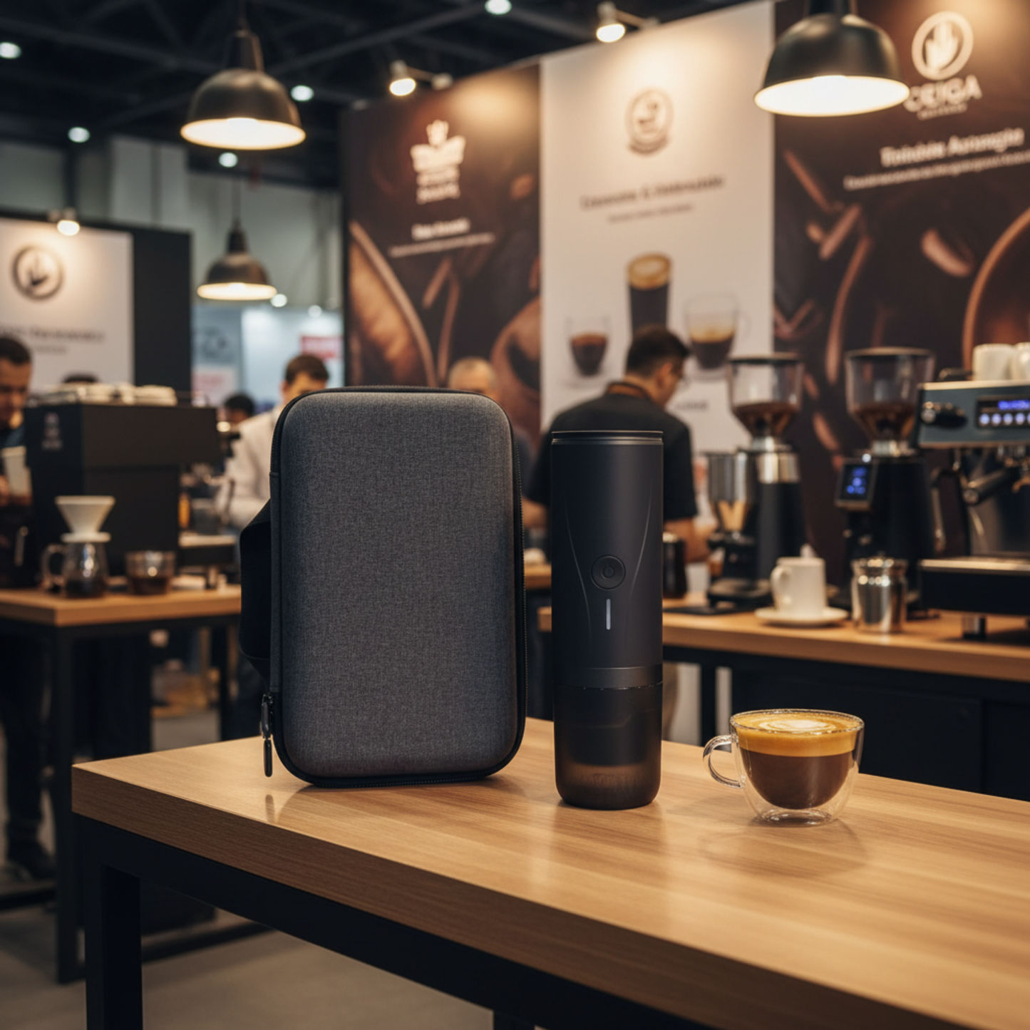 Battery Powered Coffee Maker PCM03 with 7800mAh battery specification for portable coffee preparation.