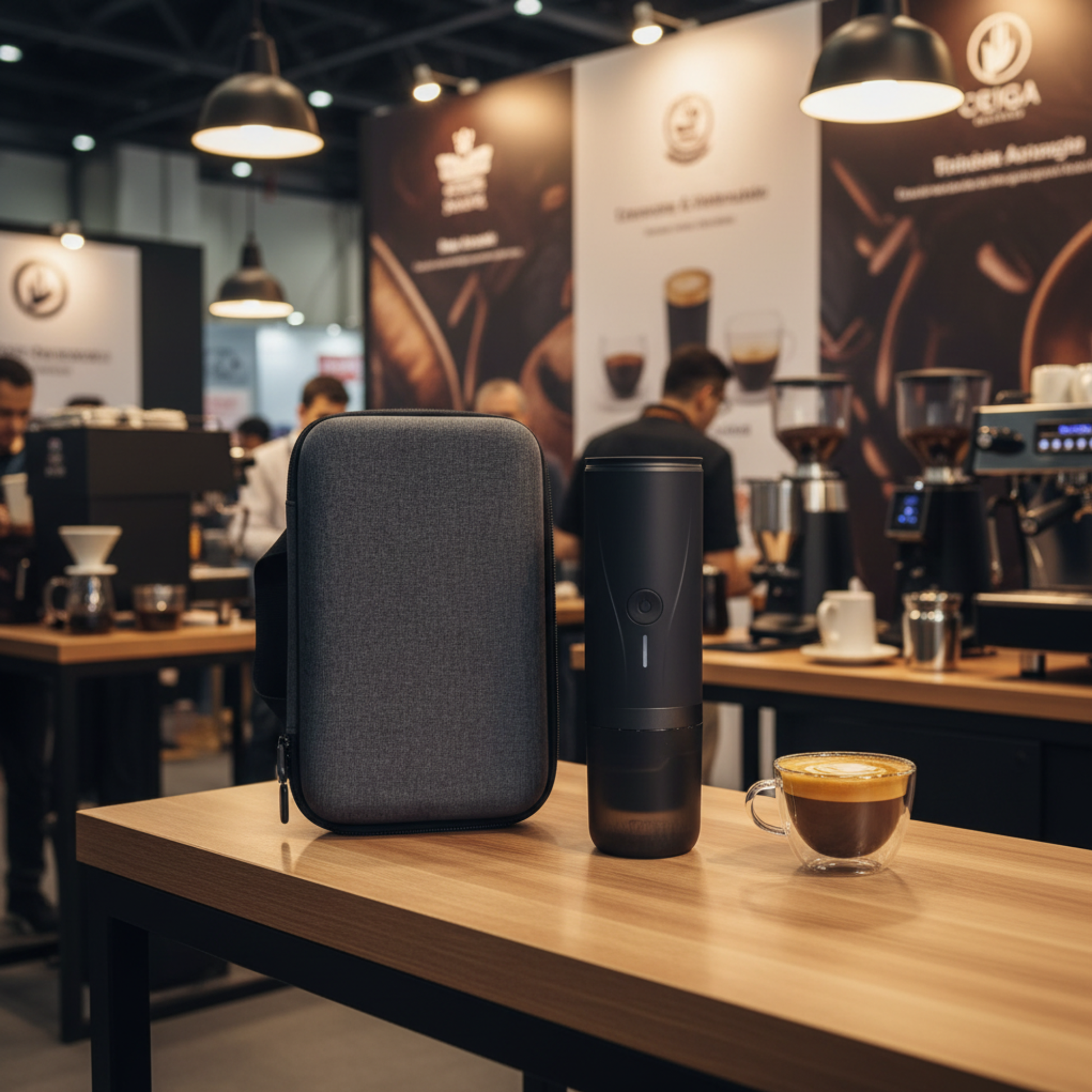 Battery Powered Coffee Maker PCM03 with 7800mAh battery specification for portable coffee preparation.