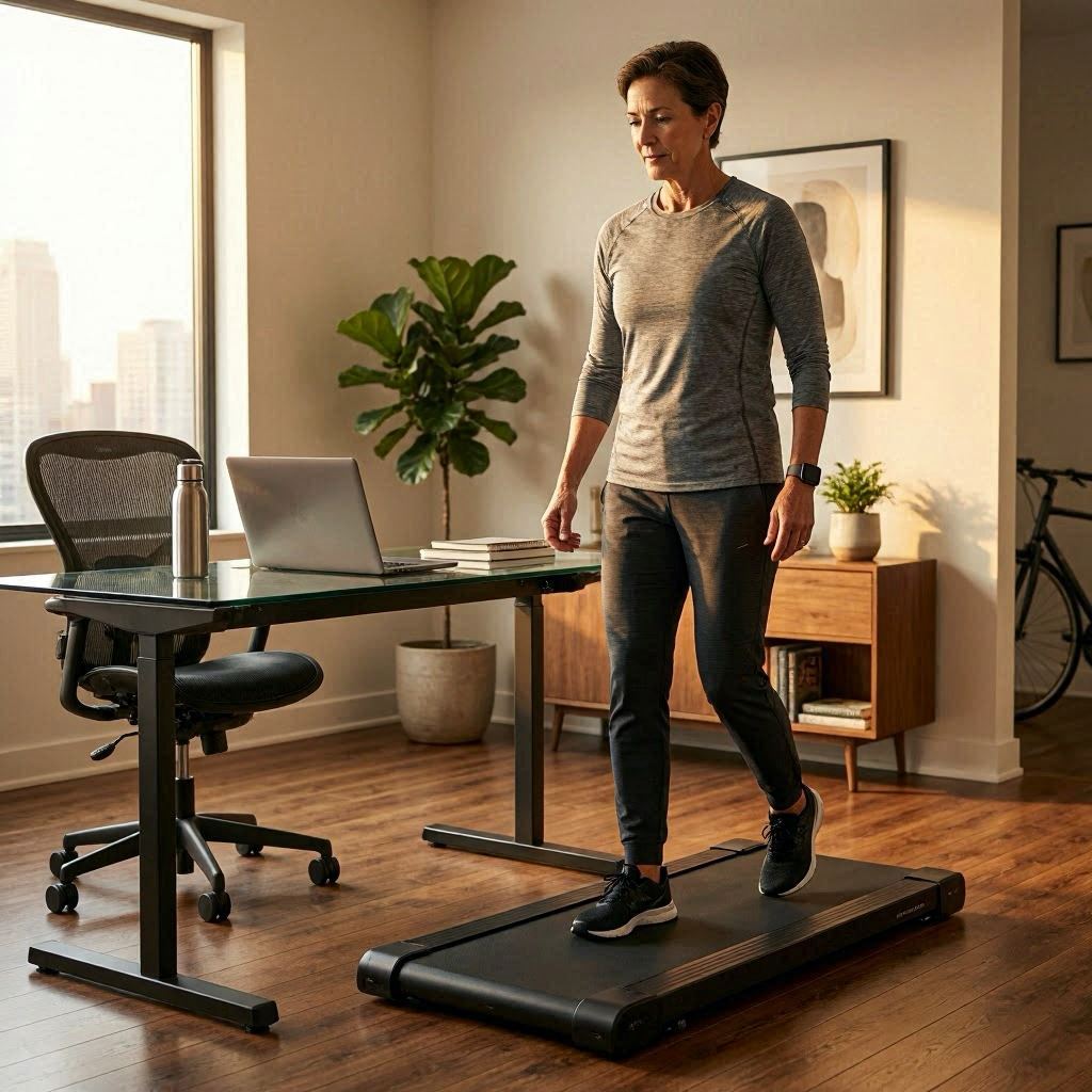 Quiet walking pad for office use allowing movement during work meetings.