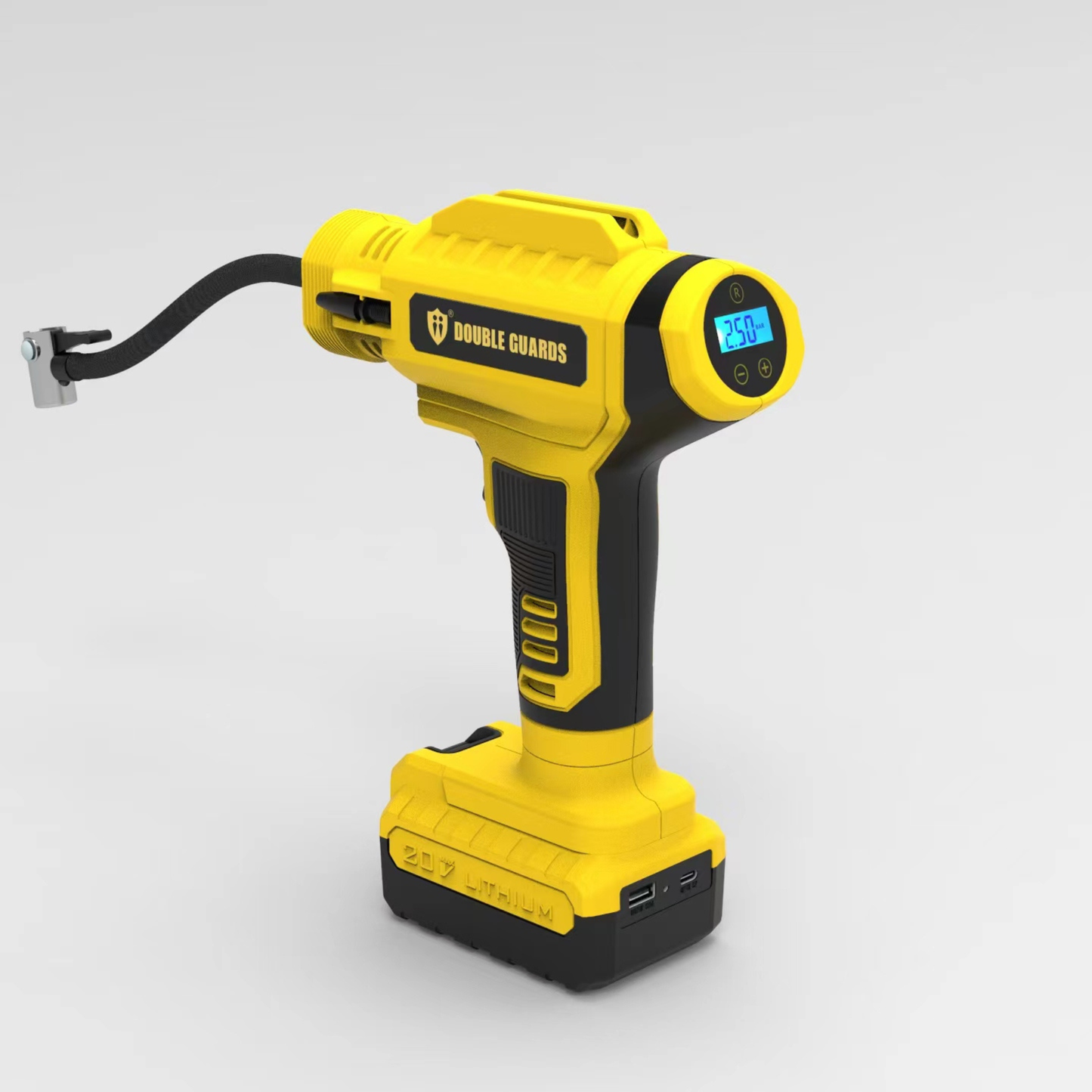 M4 Digital Tire Inflator showing pressure monitoring function while inflating a vehicle tire at home