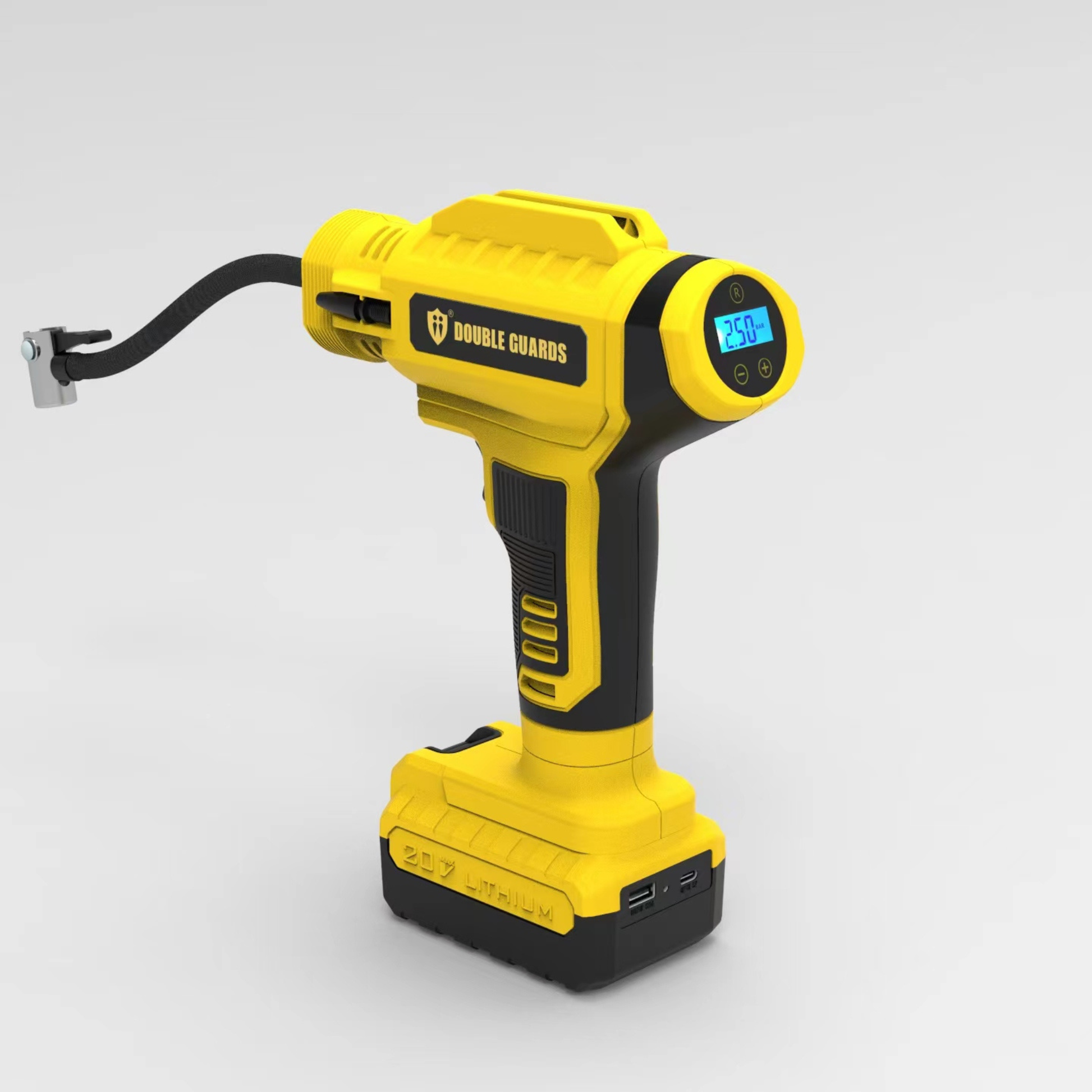 M4 Digital Tire Inflator showing pressure monitoring function while inflating a vehicle tire at home