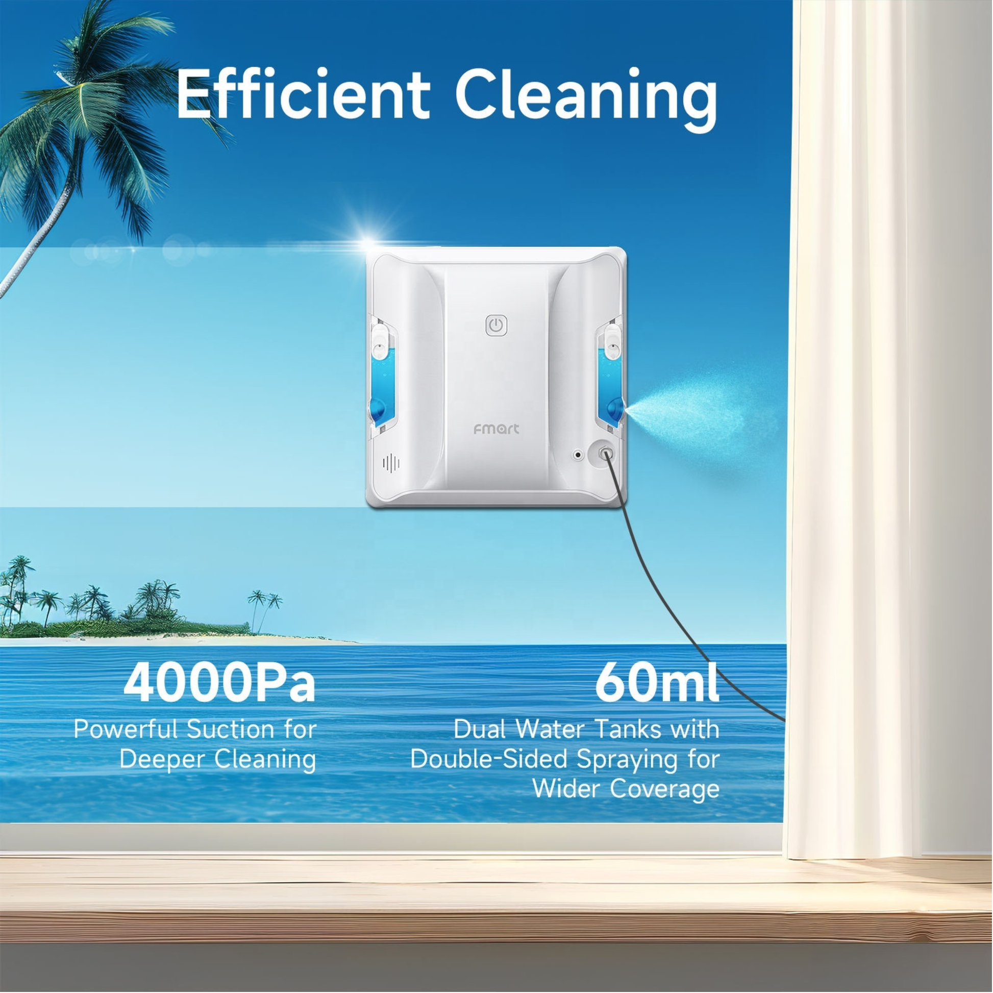 Dual water spray window cleaning robot for streak-free glass maintenance