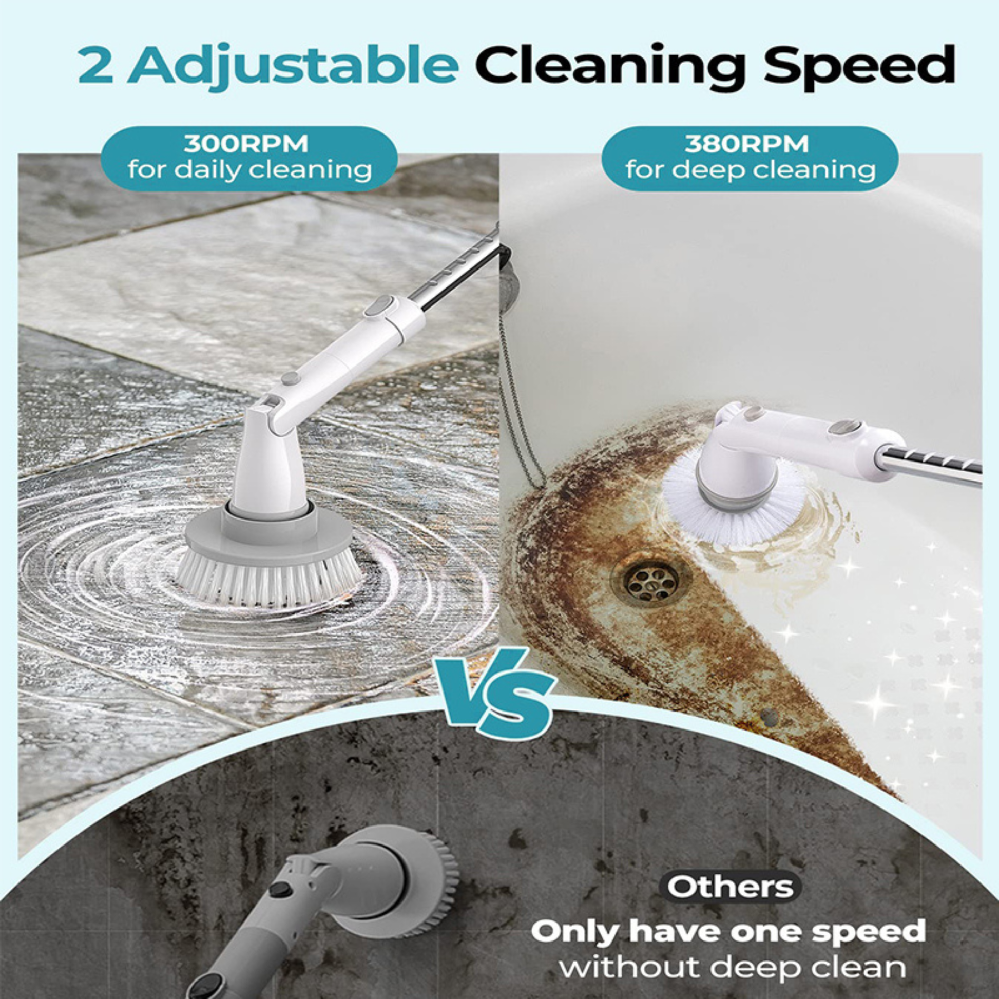 Homeowner using the Electric Spin Scrubber for Tile and Shower to clean glass shower doors and wall grout.
