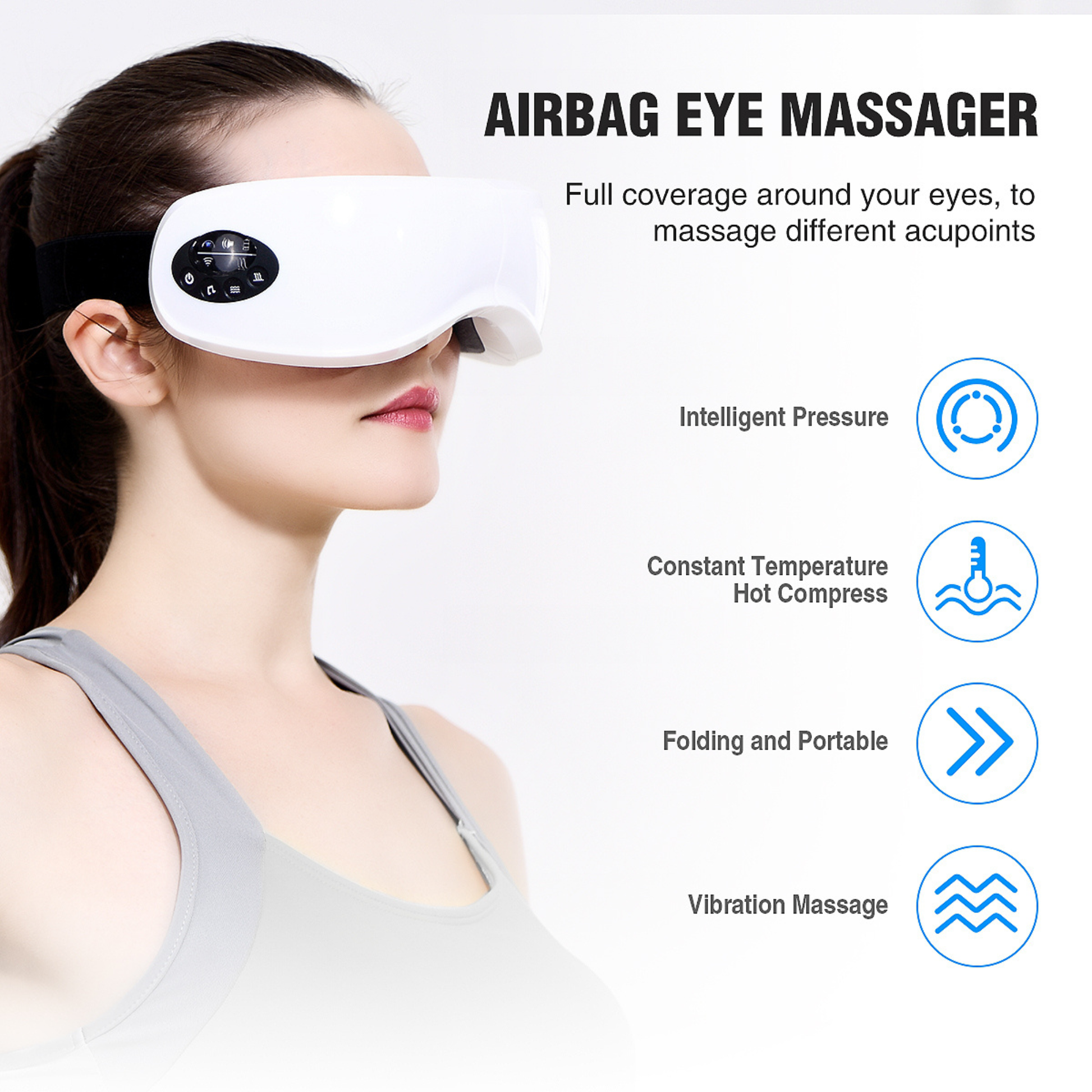 Best eye massager with Bluetooth music and vibration massage designed for office workers and travelers.