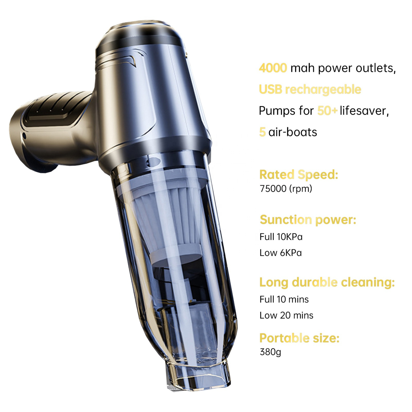 high power mini car vacuum cleaner cleaning tight corners in car