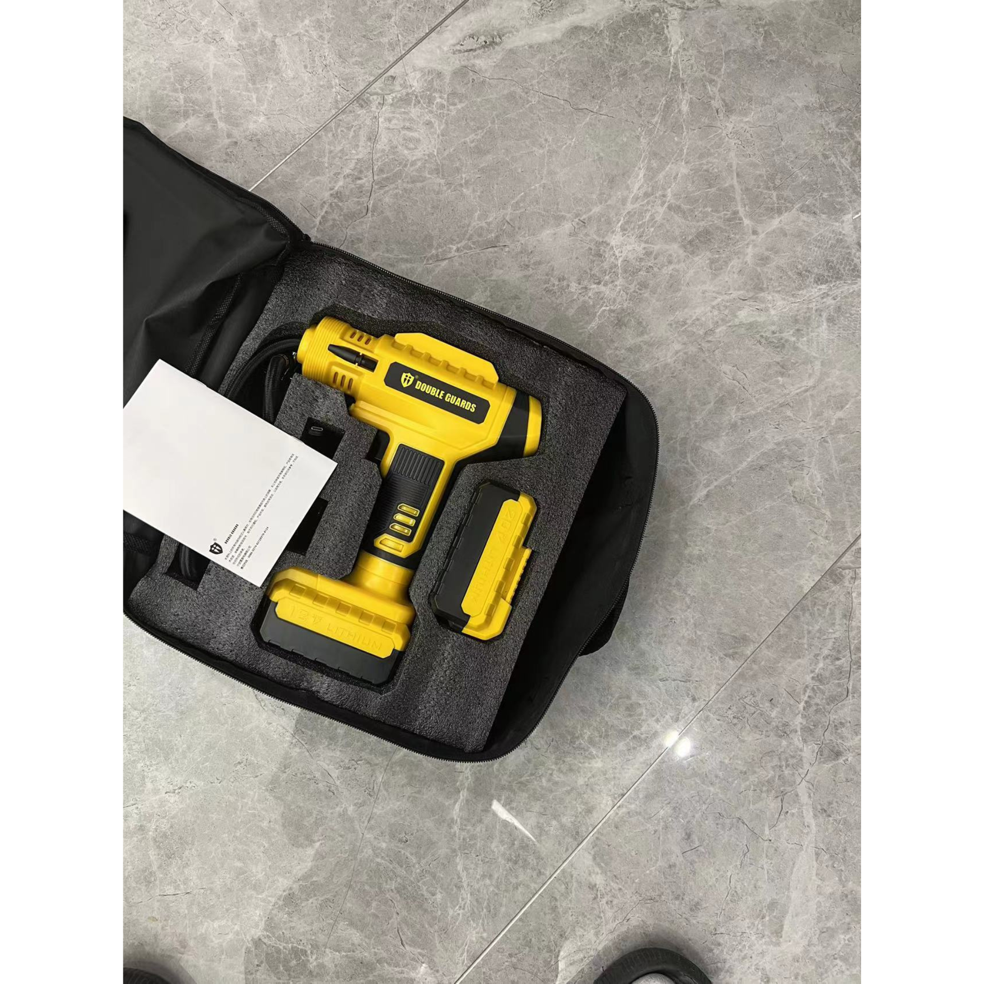 Mini Air Compressor for car tires with pressure gauge display and lightweight plastic housing