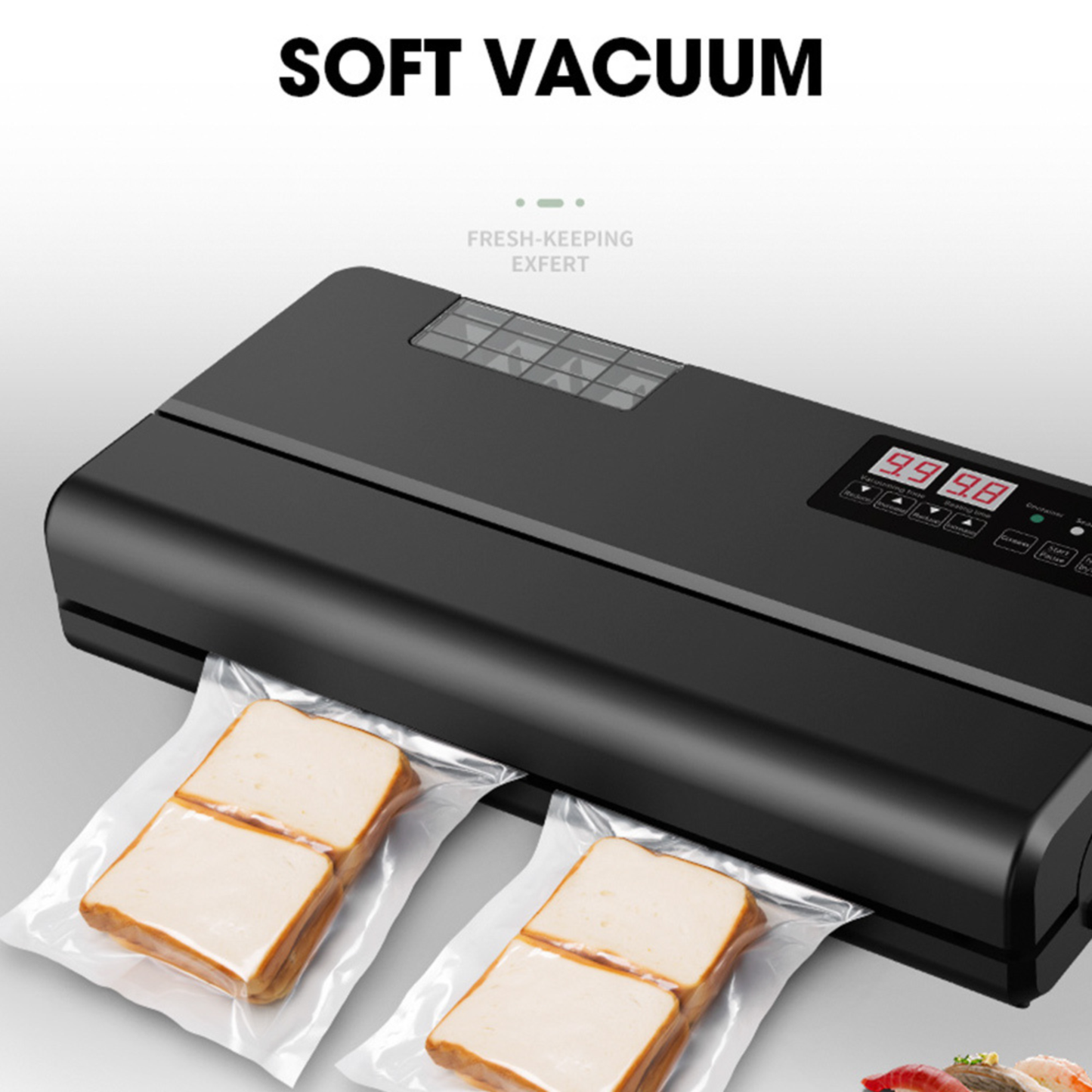 Shineye P-400 Vacuum Food Sealer Machine sealing fresh beef using the 40cm sealing bar, one of the Best Vacuum Food Sealer Machine options for home and commercial kitchens.