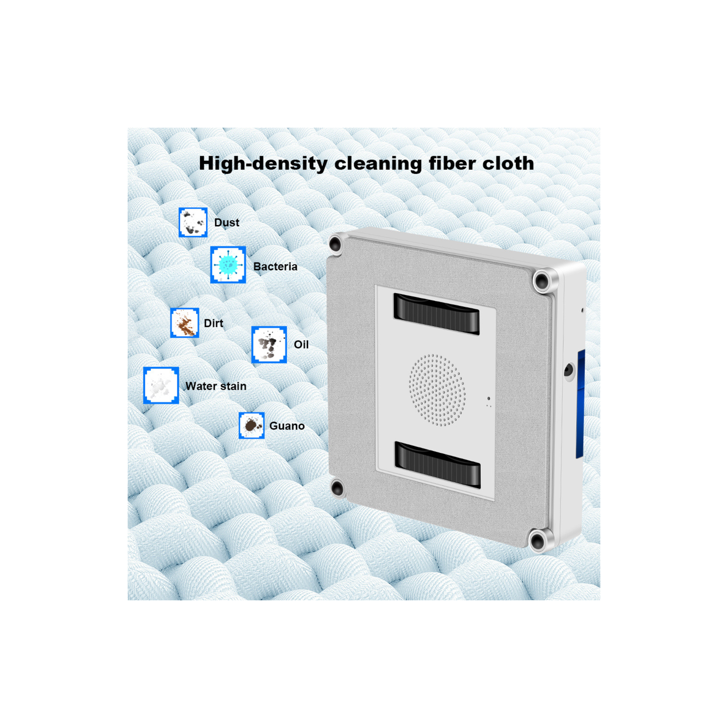 Automatic window cleaner with water spray operating on a modern glass window