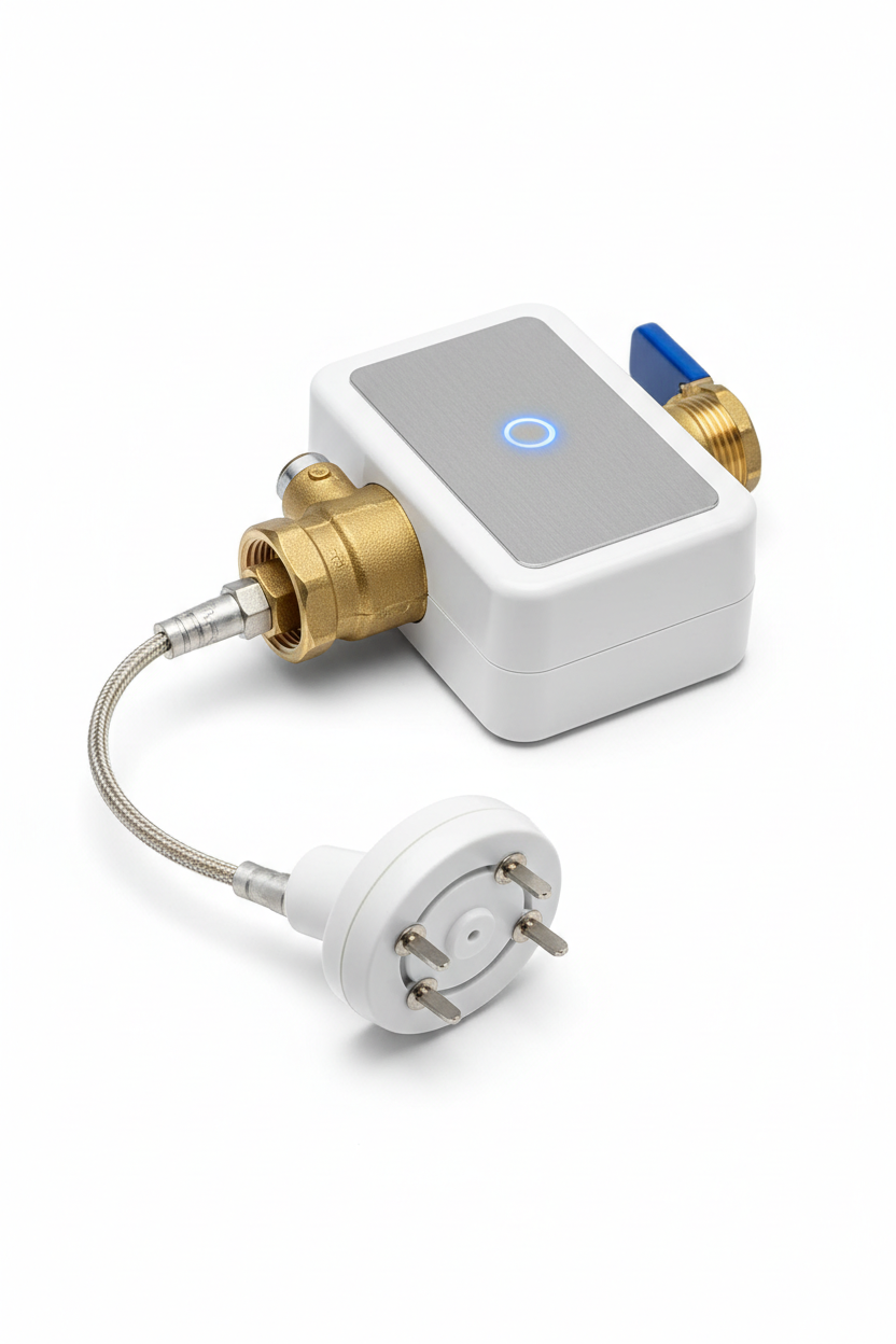 Water leak sensor with automatic shut off valve