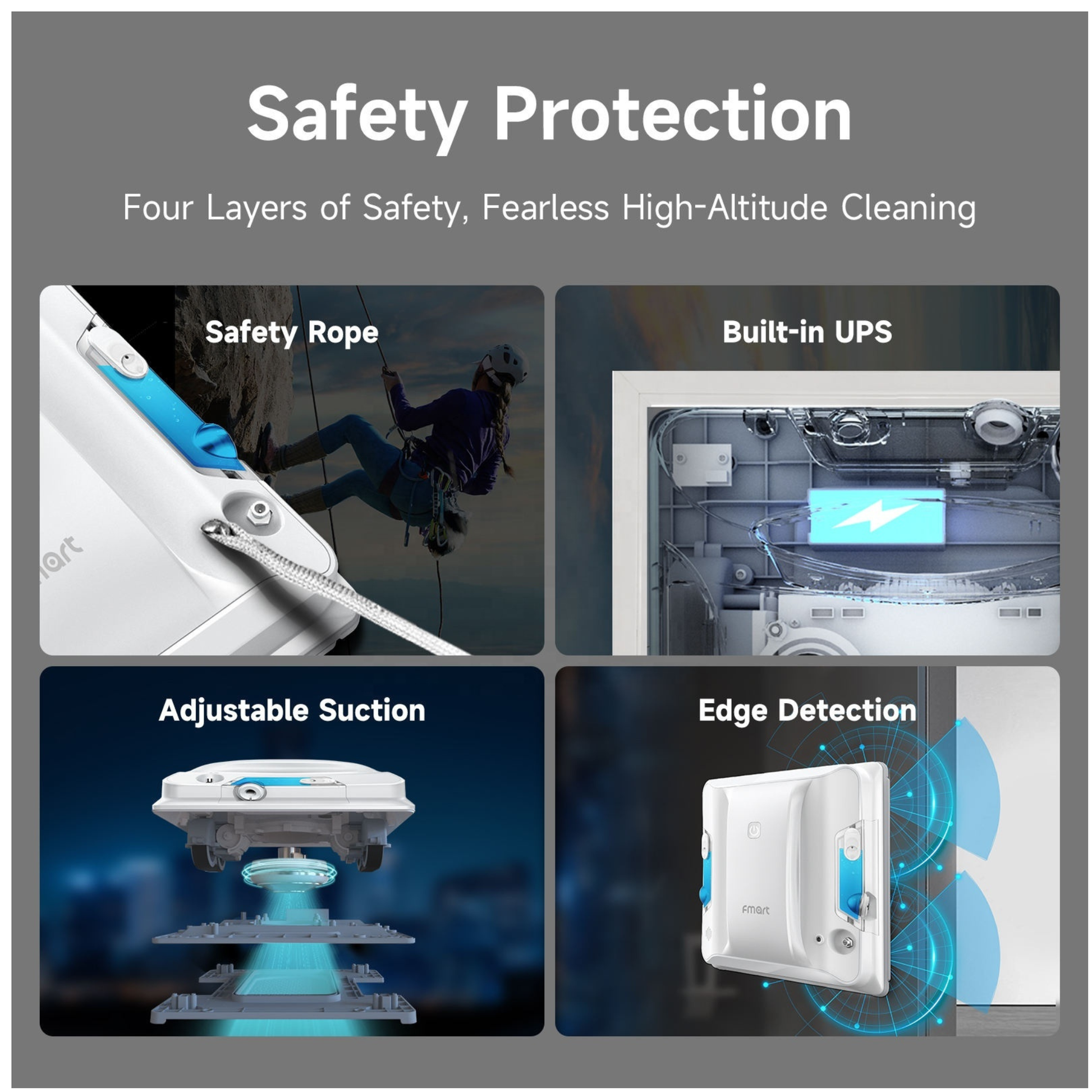 Smart window cleaning robot with dual water spray cleaning a large glass window