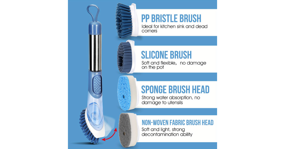 soap dispensing dish brush kitchen cleaning tool