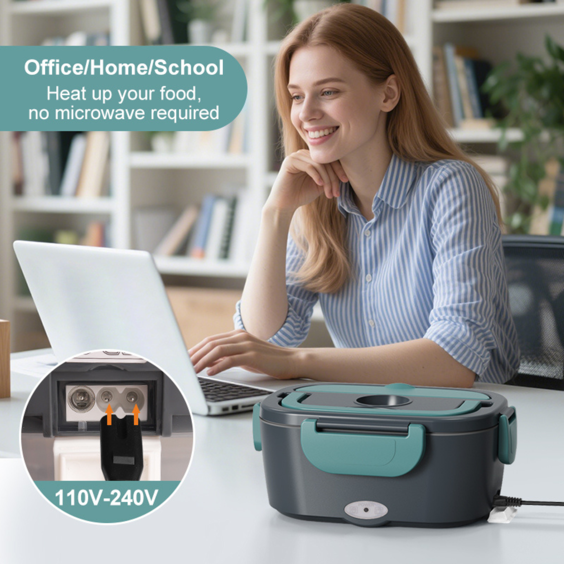 Stainless Steel Electric Lunch Box with food-grade material, multiple containers, and leakproof design for safe meal transportation.