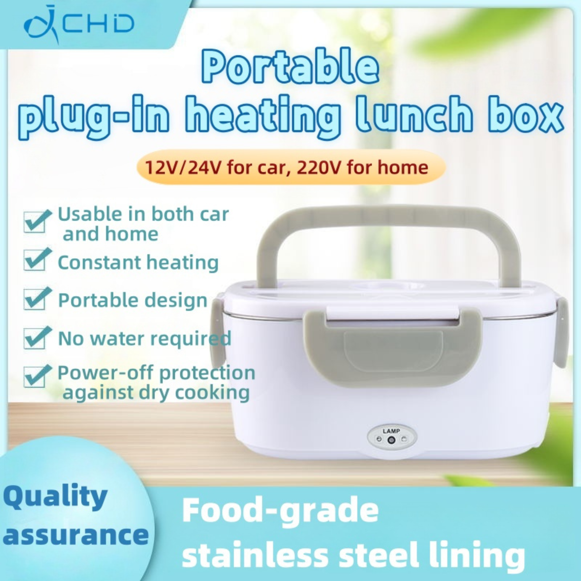 Stainless steel heated lunch box interior designed for healthy meal storage and heating
