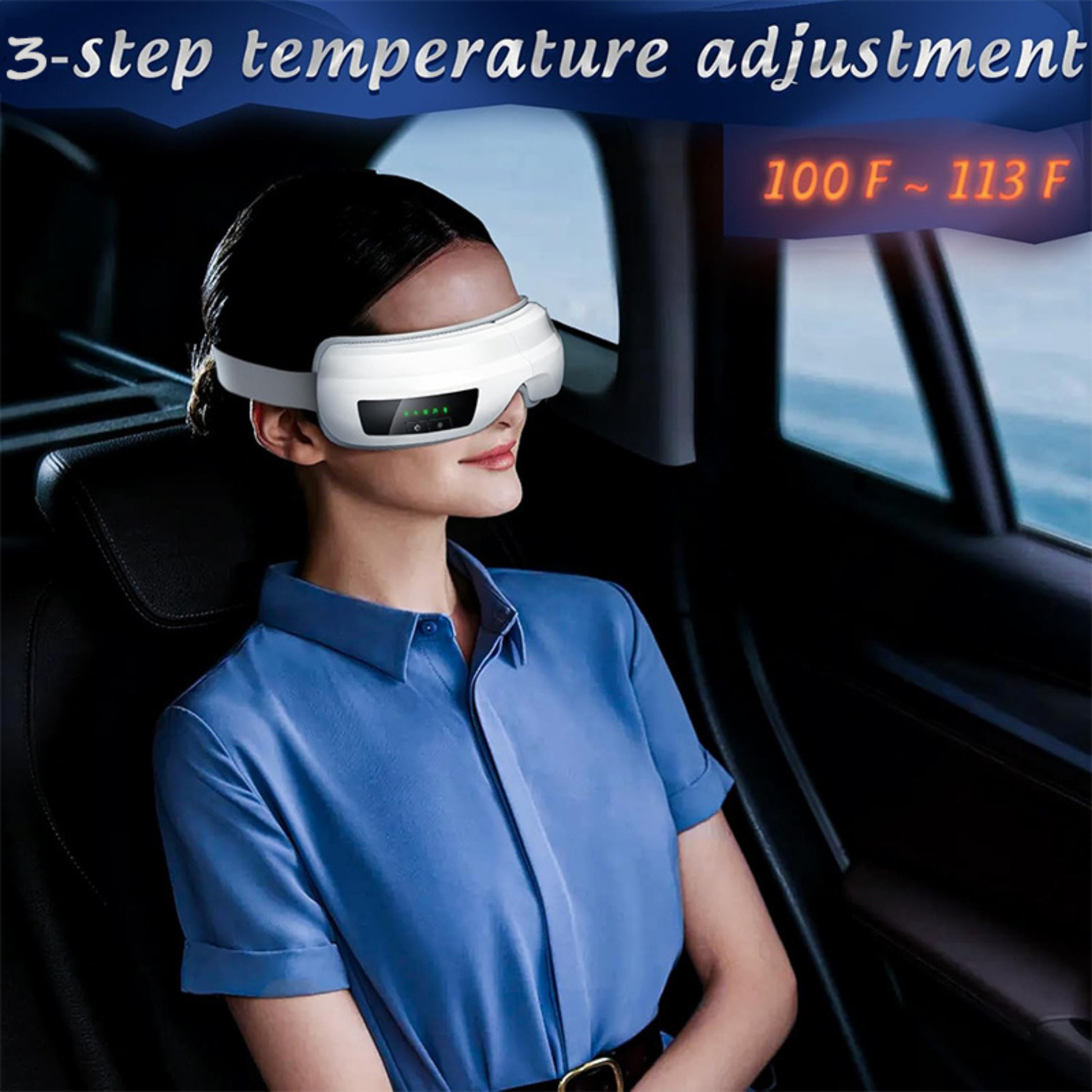 Temperature controlled heated eye mask helping reduce eye strain