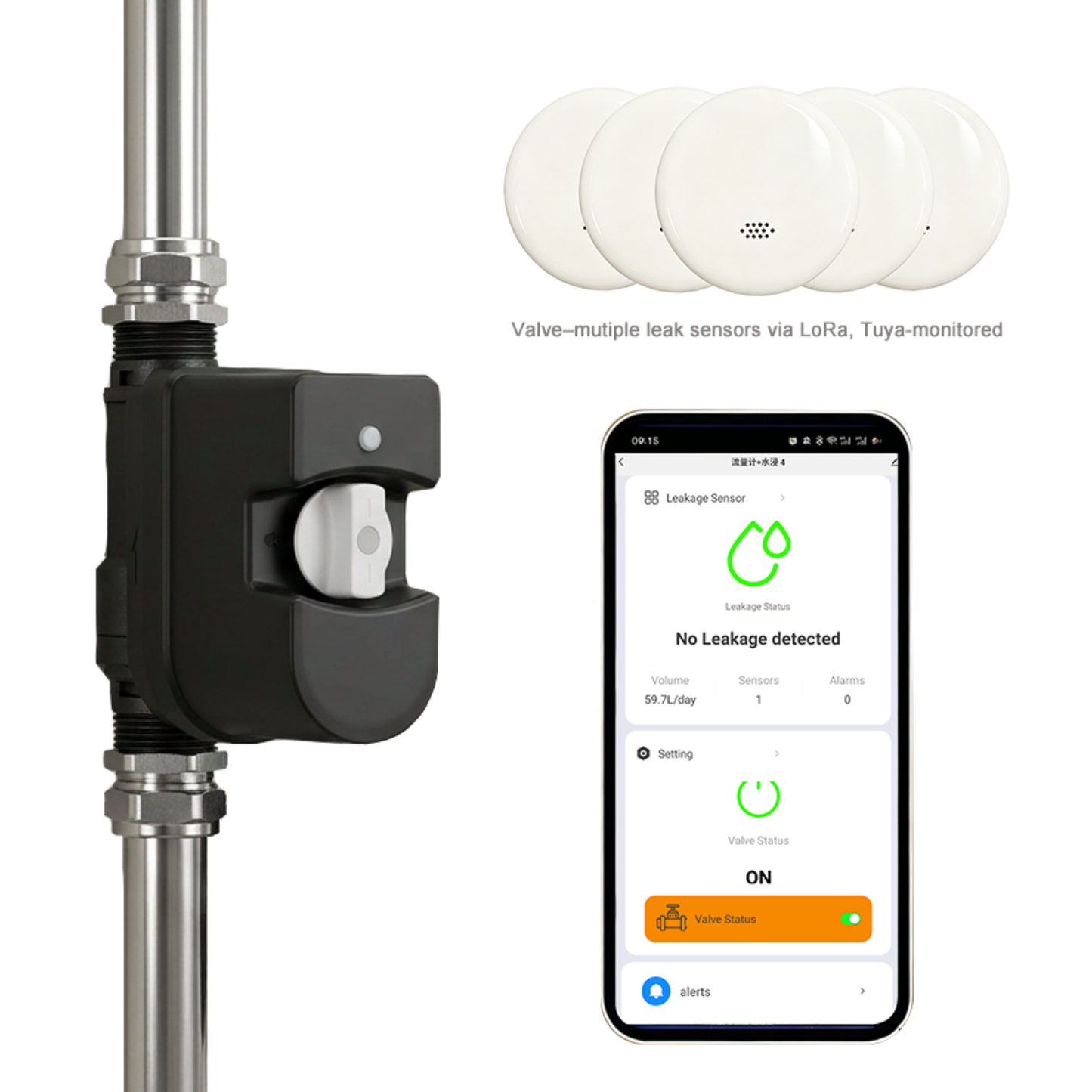 WiFi water leak detector with automatic shut off valve